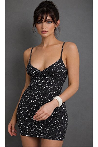 Be Best Women's Black-White Strappy Floral Mini Dress Be256