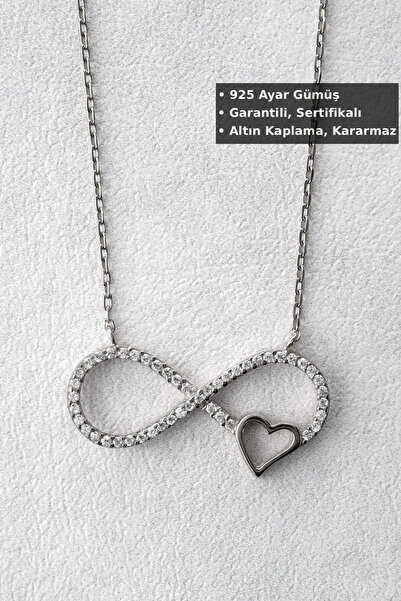 Jewelmim Gümüş Sonsuzluk Aşk Kolyesi | Beyaz Altın Kaplama Kalp 925 Ayar Kadı...