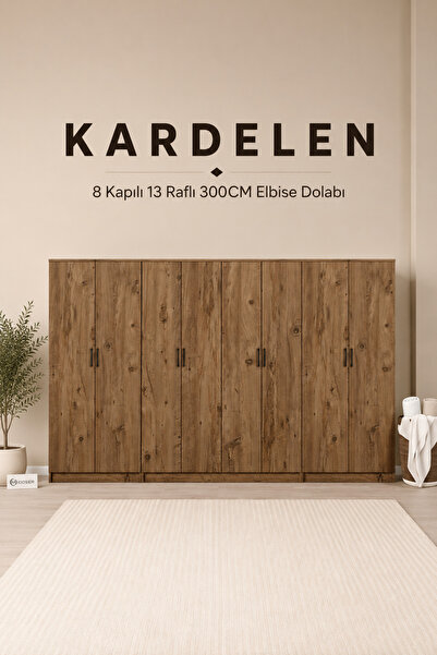 midoser Kardelen Serisi Atlantik Çam 8 Kapaklı 13 Raflı 300 Cm Elbise Dolabı ...