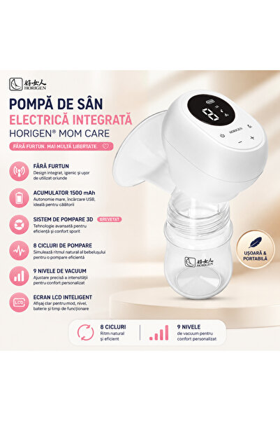 Horigen Pompa San Electrica Integrata Mom Care, Portabila, Fara Furtun, Acumulator 1500mAh, LCD, Alb