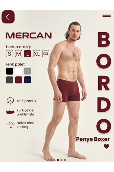 Mercan Men's Boxer 96% Cotton Lycra Flexible Comfortable Cut Burgundy Colored...