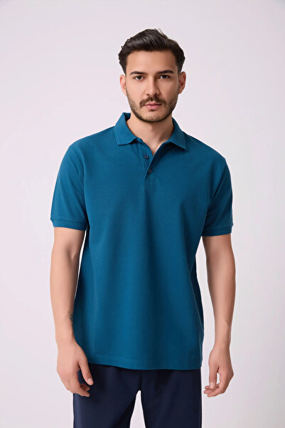 defys Erkek Polo Yaka Kısa Kollu Regular Fit Basic Tişört Petrol