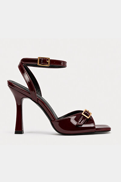 BonuStep Pantofi cu toc pentru femei Valeria, burgundy, cu vârf pătrat, sling...
