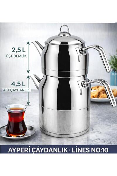 Muhtelif Lines Ayperi L-3040 MEGA BOY Çaydanlık No:10 Paslanmaz Çelik Büyük B...