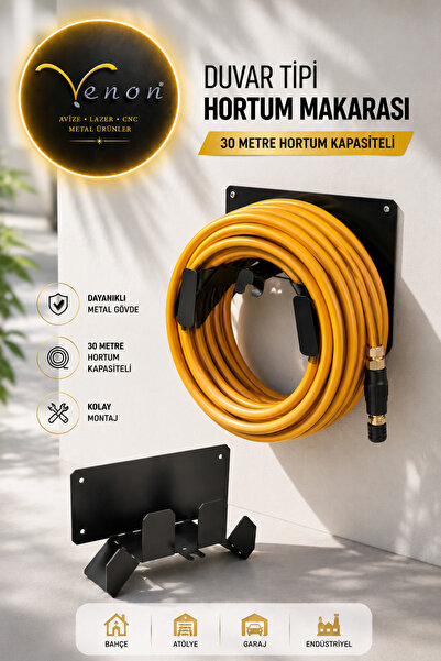 VENON Duvar Tipi Metal Hortum Askısı Siyah Metal Hortum Askılığı - Bahçe Hort...