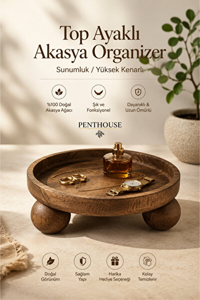 AVŞA Global Top Ayaklı Akasya Organizer Sunumluk / Yüksek Kenarlı