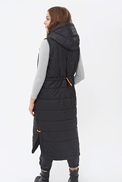 MODA GREJ Vestă lungă matlasată pentru femei, cu glugă și detaliu cu șliț, cu...
