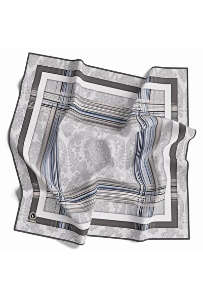 VİOLLA Soft Çerçeveli ve Batik Desenli Gri Renkli 90x90 Eşarp (İpek İçermez) ...