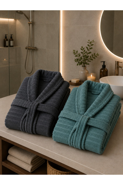 sternen glanz Dora 2-Piece Unisex Cotton Large Size Self-Patterned Double Bathrobe Set