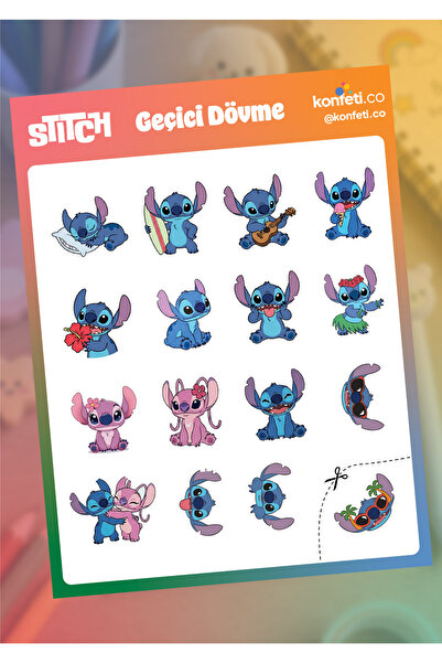 konfeti.co Özel Tasarım Stitch ve Angel Çocuk Geçici Dövme Seti
