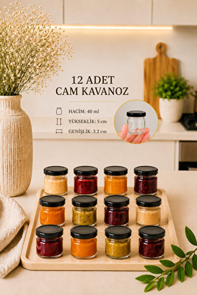 Tanemce 12 Adet 40 ml Metal Kapaklı Şeffaf Numune Mama Ek Gıda Şekerleme Reçe...