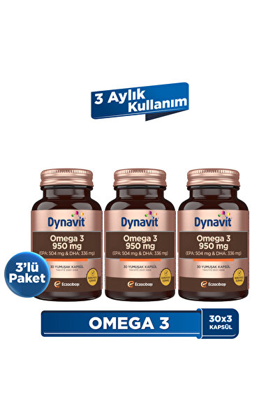 Dynavit أوميغا 3 950 ملغ 30 كبسولة ناعمة × 3 - نسبة عالية من EPA و DHA - 1400...
