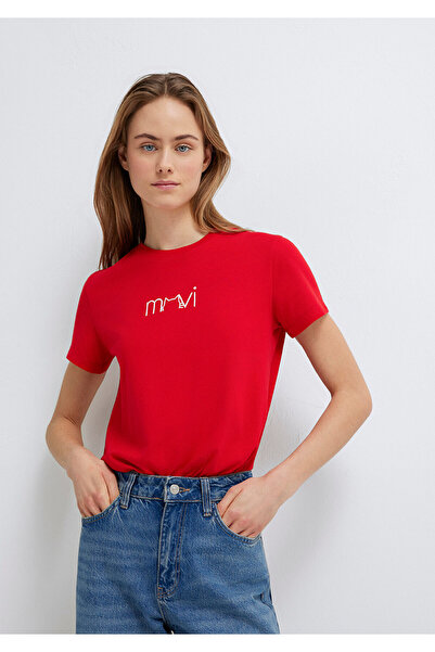 Mavi Kedi Baskılı Kırmızı Tişört Semi Slim Fit / Yarı Dar Kesim 1613387-82054