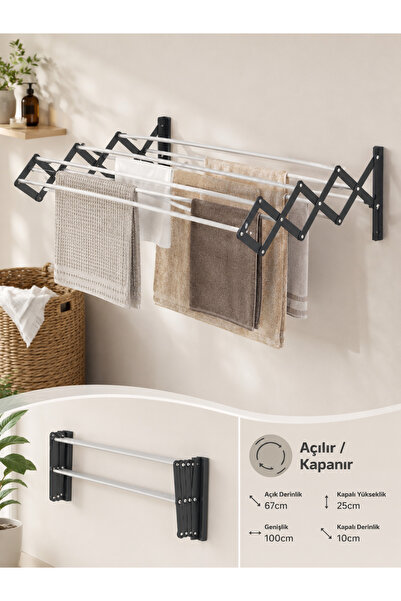 AYZ Akordiyon 100Cm 7 Gözlü Duvara Monte Pratik Çamaşır Katlanabilir Kurturma...