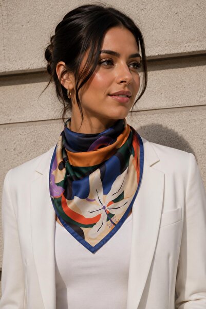 AFVENTE Eșarfă moale tip bandană cu model floral abstract Saks albastru-porto...