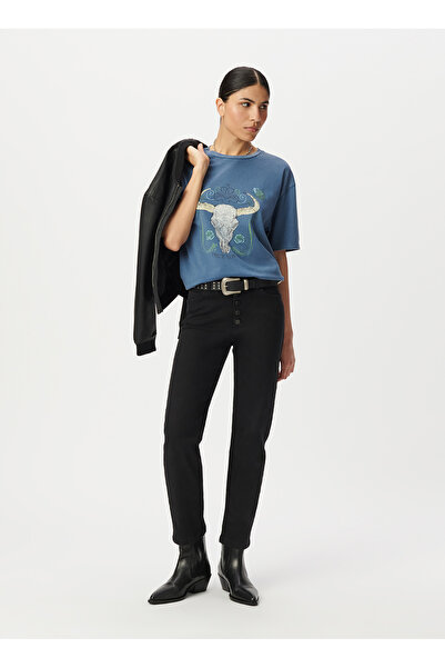 İkks Mavi Kadın Standart Fit Baskılı T-Shirt B210485