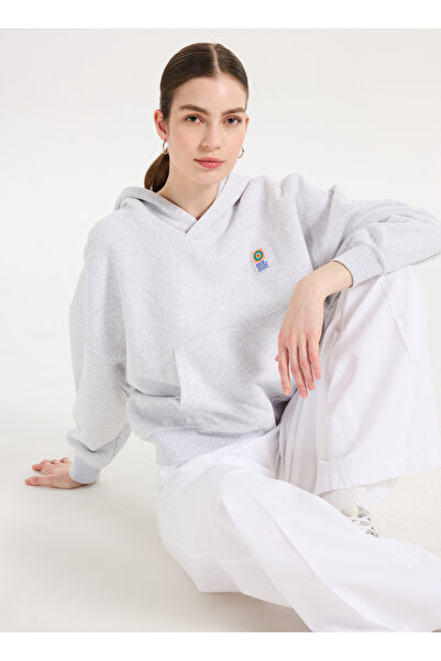 American Vintage Gri Kadın Standart Logo Baskılı Sweatshirt BAP03CH25GRISCH