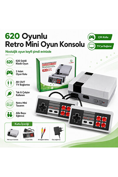 Retro Mini Game Console | 620 Loaded Games, Dual Handle, TV Connected, Plug & Play