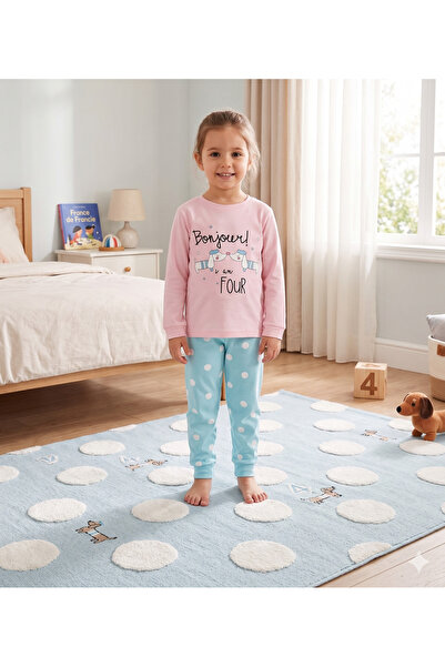 elmas kids Devojčica, roze - svetloplavi dugi rukavi, 100% pamuk - set pidžam...