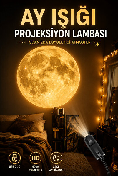 BENT Ay lambası dünya gezegen projektör 360 dönebilen braketi USB şarj edileb...
