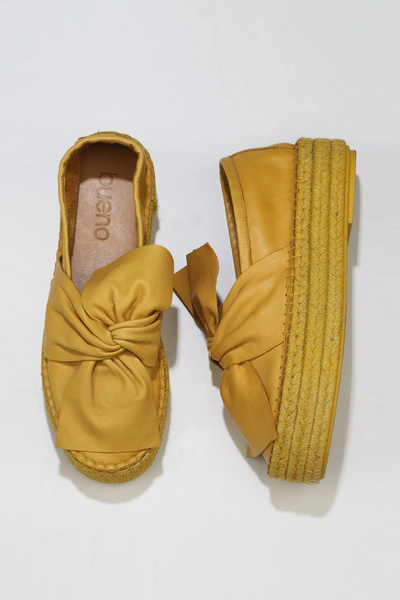 Bueno Shoes Pantofi espadrille cu toc pană pentru femei din piele galbenă 01w...