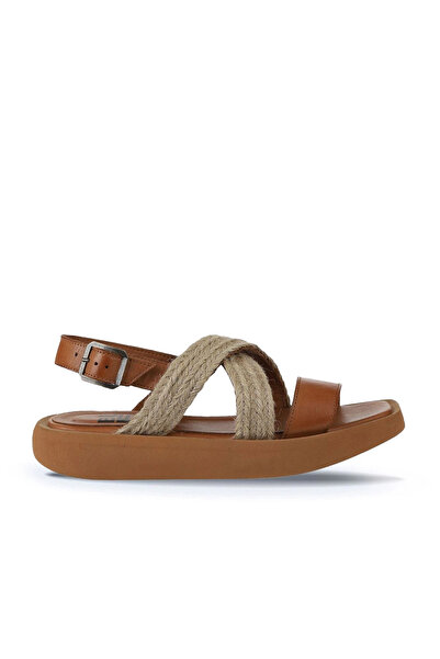 Bueno Shoes Sandale plate pentru femei din piele întunecată din răchită 01wy1011