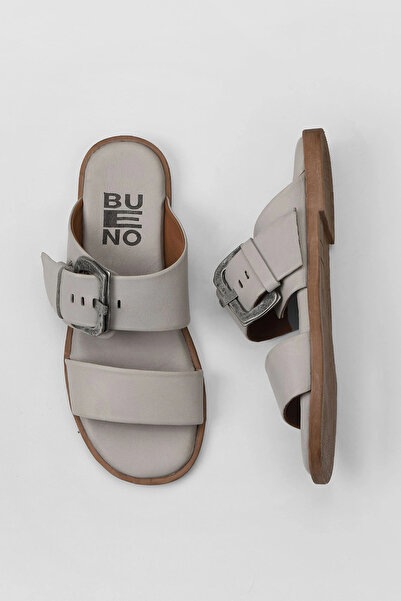 Bueno Shoes Сиви кожени дамски равни чехли 01wy2001