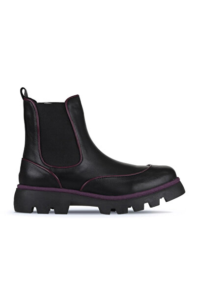 Bueno Shoes Cizme plate de damă din piele neagră violet 01wz6505