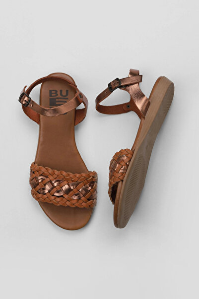 Bueno Shoes Γυναικεία Flat σανδάλια Tan Shiny Leather 01wu7449