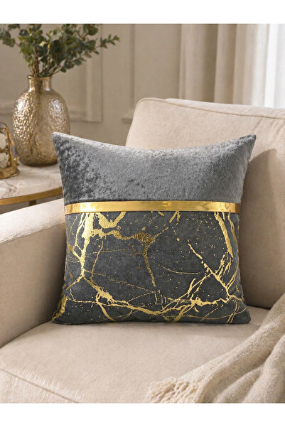 DECORA CASA HOME COLLECTİON Față de pernă din catifea de lux cu model de marm...