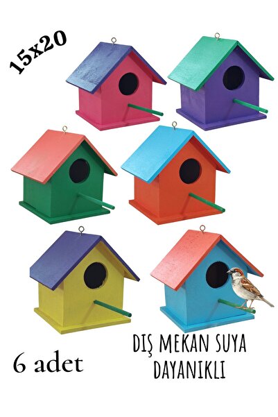 ncy Ahşap Kuş Yuvası Kuş Evi Dış Mekan Suya Dayanıklı 6 Adet 15x15x20 Cm