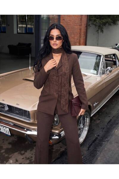 1Moda1Tarz Țesătură din crep și dantelă importată, cu detaliu cu nasturi, inc...