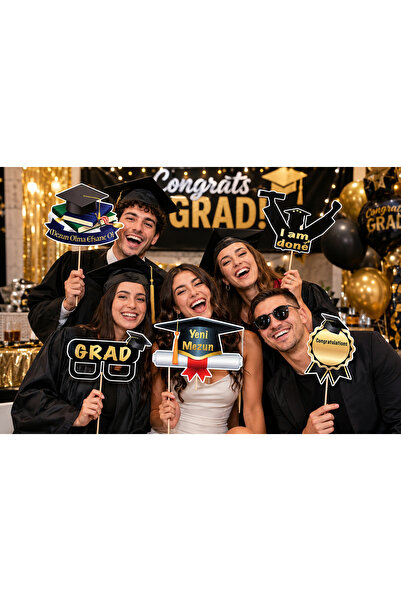 Big Party Mezuniyet Konuşma Balonu 5'li Varaklı Parlak Baskılı Fotoğraf Parti...
