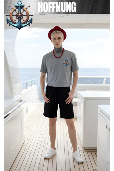 HOFFNUNG Set casual unisex cu mânecă scurtă și imprimeu ANCORĂ, pentru exteri...