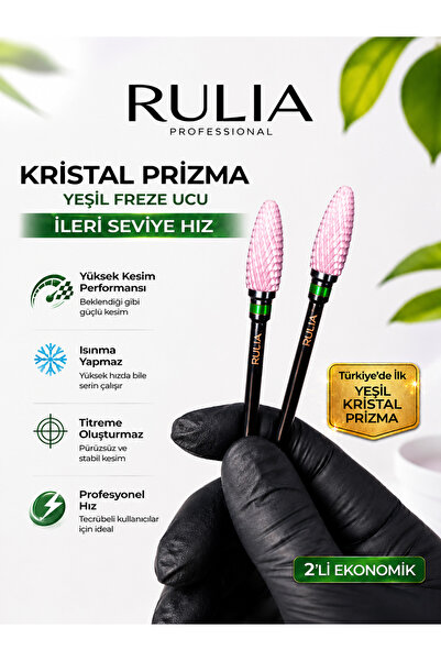 Rulia Professional Pembe Seramik Freze Ucu | Kristal Prizma Karbit | Yeşil Ba...