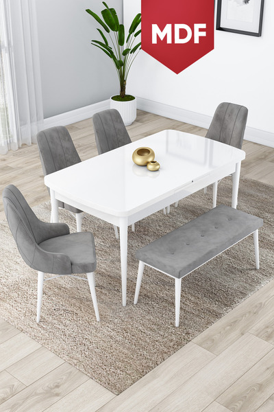 Canisa Concept Lia Serisi MDF Beyaz Masa Açılabilir 80x132 Mutfak Masa Takımı...