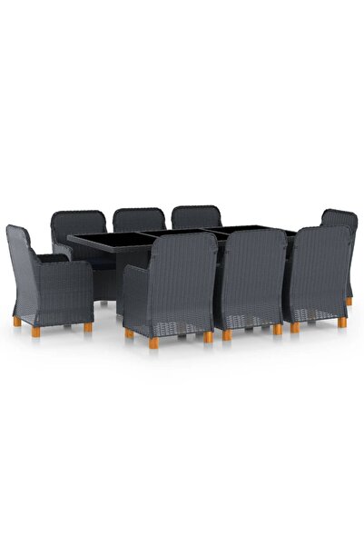 Concept Set mobilier exterior cu perne, 9 piese, gri închis, poliratan