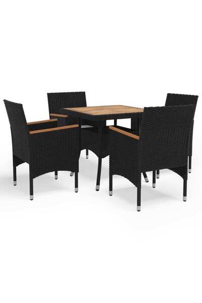 Concept Set mobilier grădină, 5 piese, negru, poliratan și lemn acacia