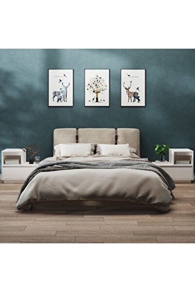 Concept Noptiere, 2 buc., alb, 60x34x51 cm, lemn masiv de pin