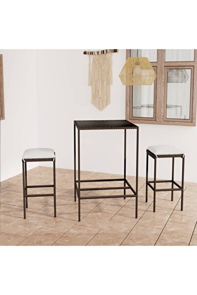 Concept Set mobilier bar de grădină, cu perne, 3 piese, maro, poliratan