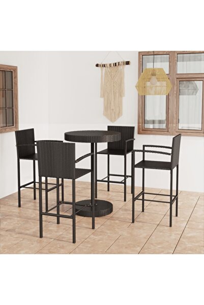 Concept Set mobilier bar de grădină, 5 piese, negru, poliratan