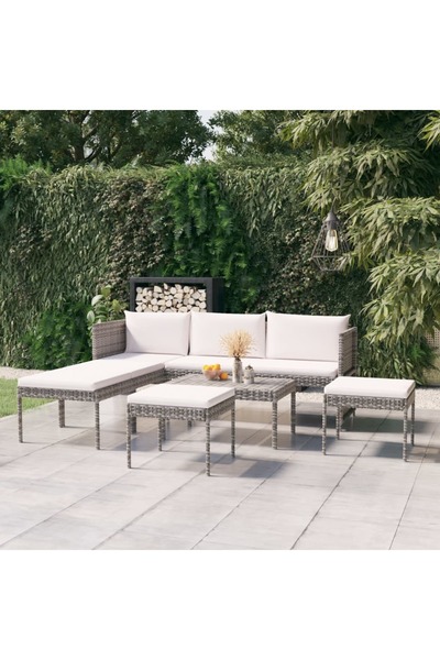 Concept Set mobilier de grădină cu perne, 6 piese, gri, poliratan