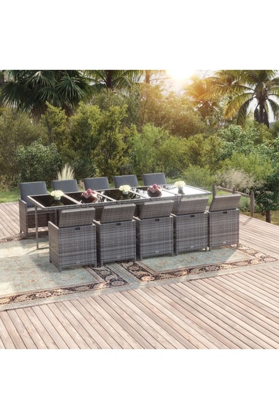 Concept Set mobilier de grădină cu perne, 11 piese, gri, poliratan