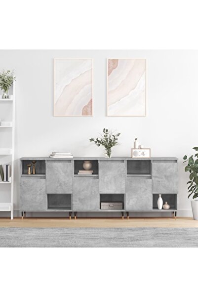 Concept Servante, 3 piese, gri beton, lemn prelucrat