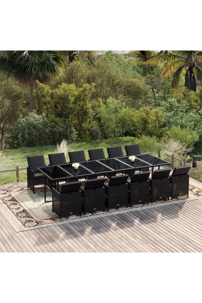 Concept Set mobilier de grădină cu perne, 13 piese, negru, poliratan