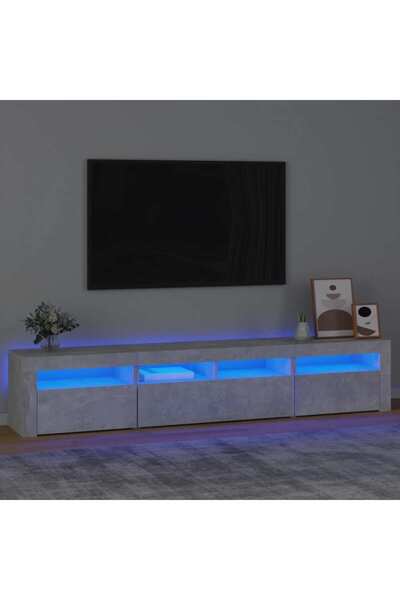 Concept Comodă TV cu lumini LED, gri beton, 210x35x40 cm