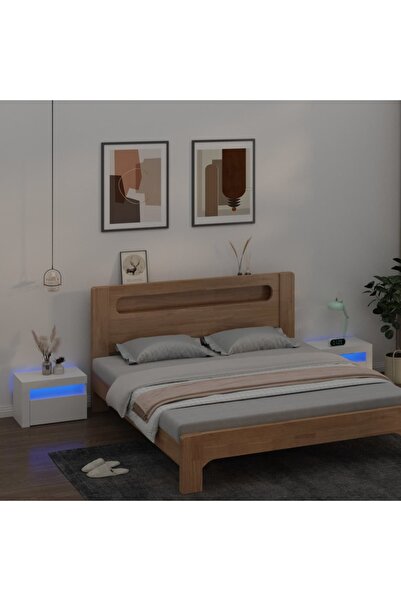 Concept Noptiere cu LED-uri, 2 buc., alb, 60x35x40 cm