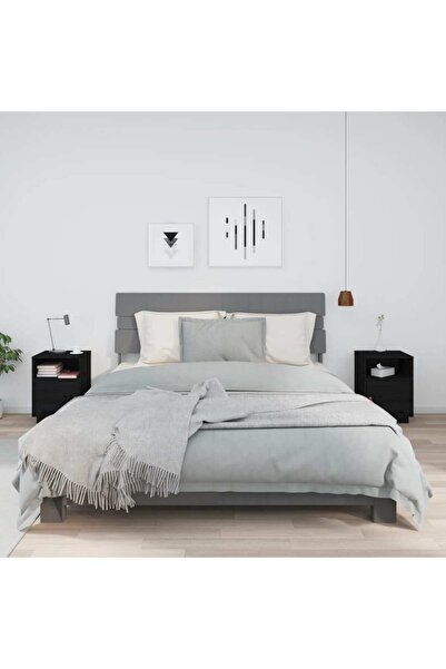 Concept Noptiere, 2 buc., negru, 40x34x55 cm, lemn masiv de pin