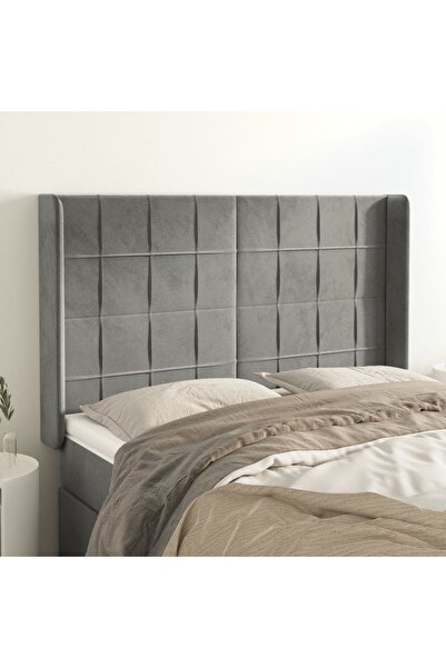 Concept Tăblie de pat cu aripioare gri deschis 147x16x118/128cm catifea