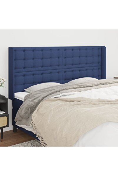 Concept Tăblie de pat cu aripioare, albastru, 163x16x118/128 cm, textil